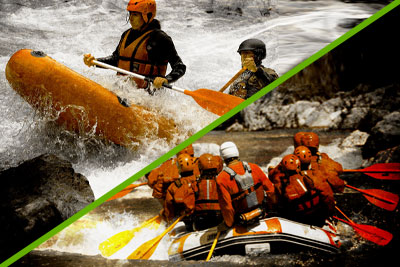 2 photos in one with rafting and canorafting