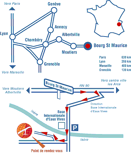Plan d'accès à la base de rafting de Bourg St Maurice